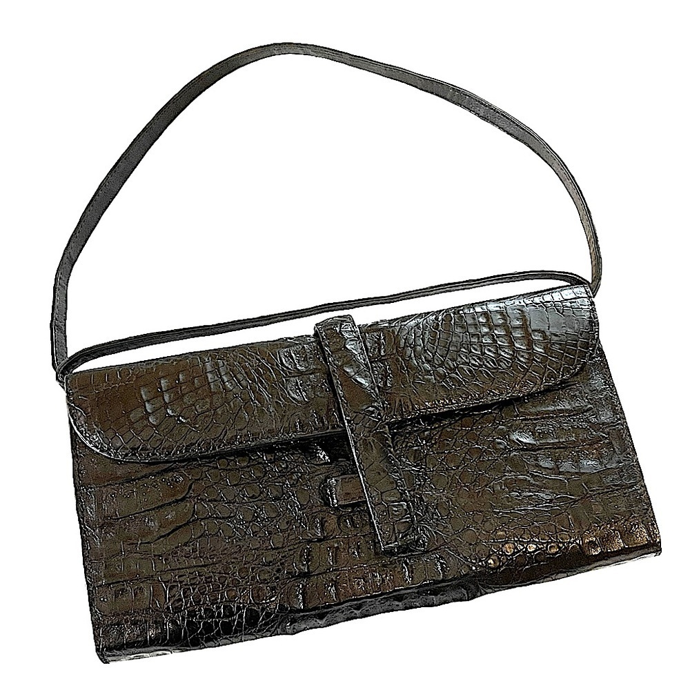 River Brand Genuine Crocodile Skin Black Shoulder Crossbody Clutch Envelope Bag